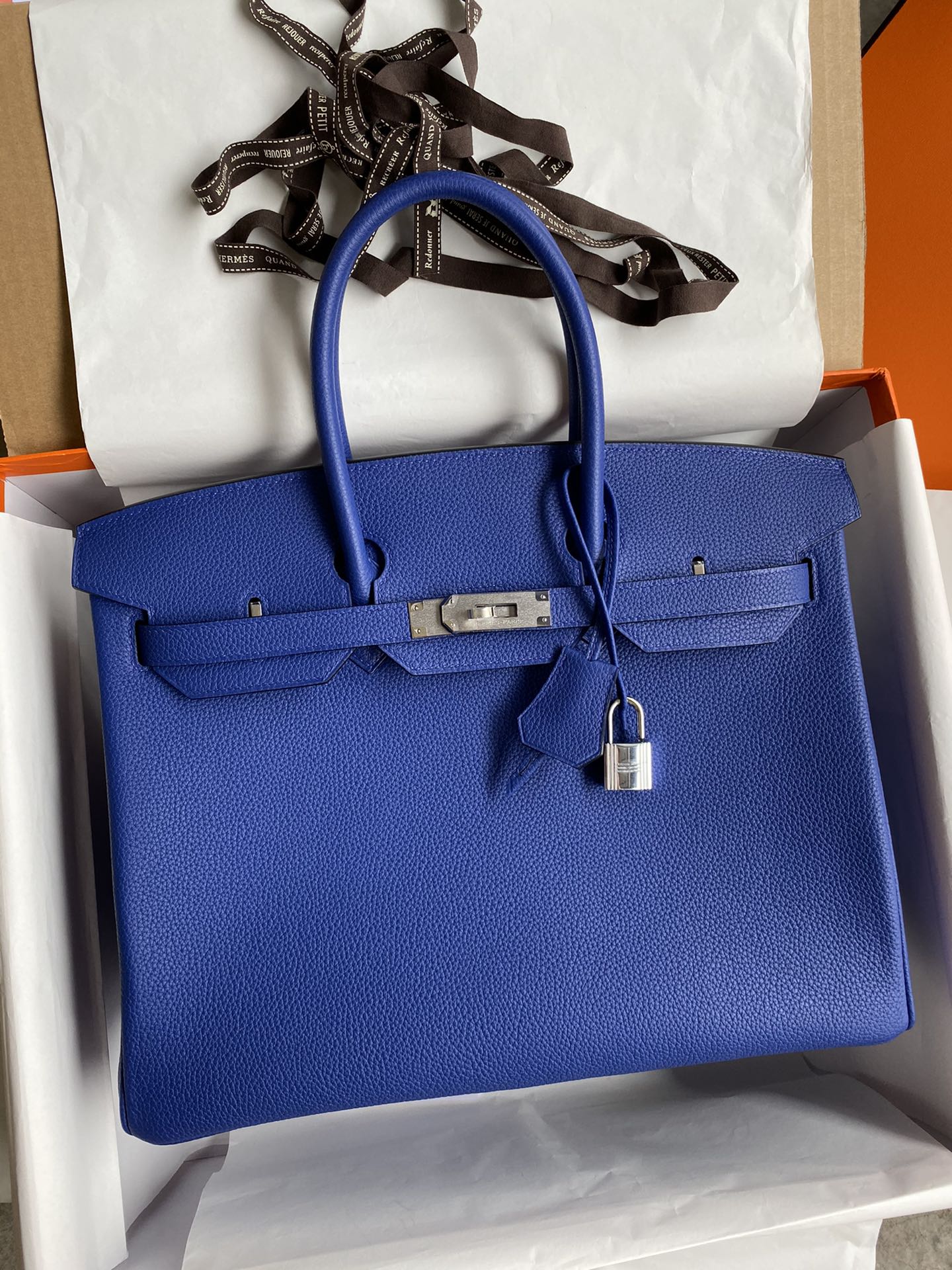 Hermes Birkin 35CM Togo Leather Handbag Blue Royal